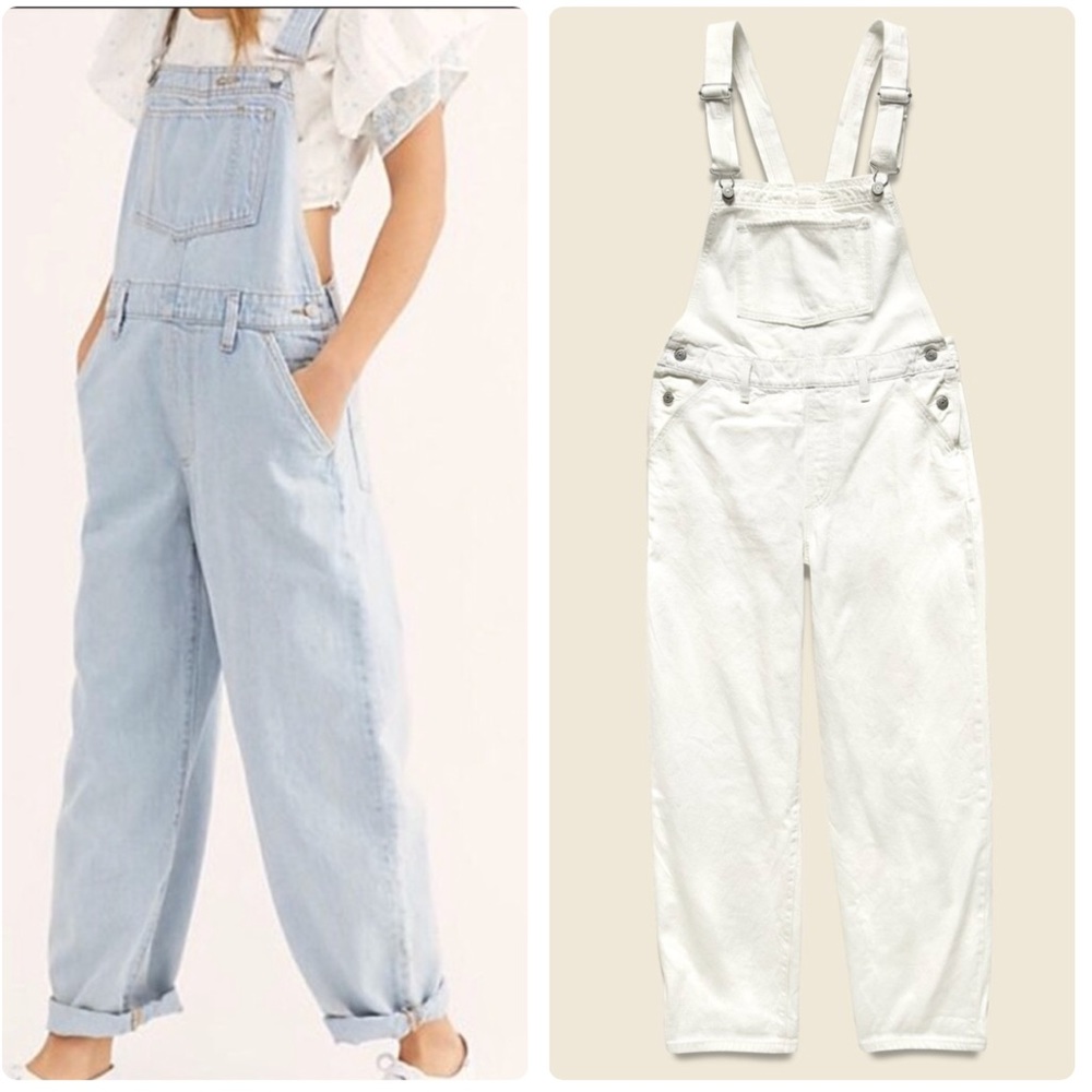 Levi's Light Blue and White Denim Overalls